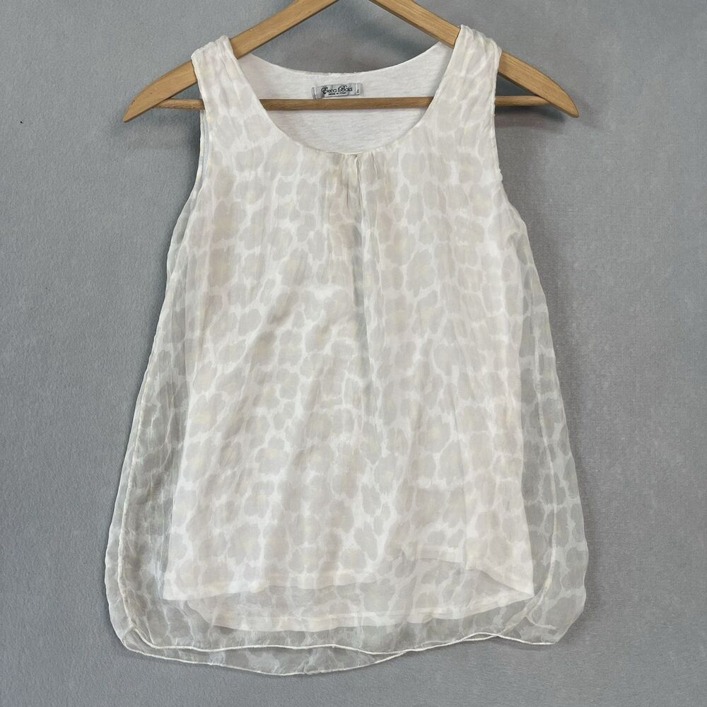 Elena Baldi Tops Made in‎ Italy 100% Silk Small Tank Blouse Floral Leopard Print